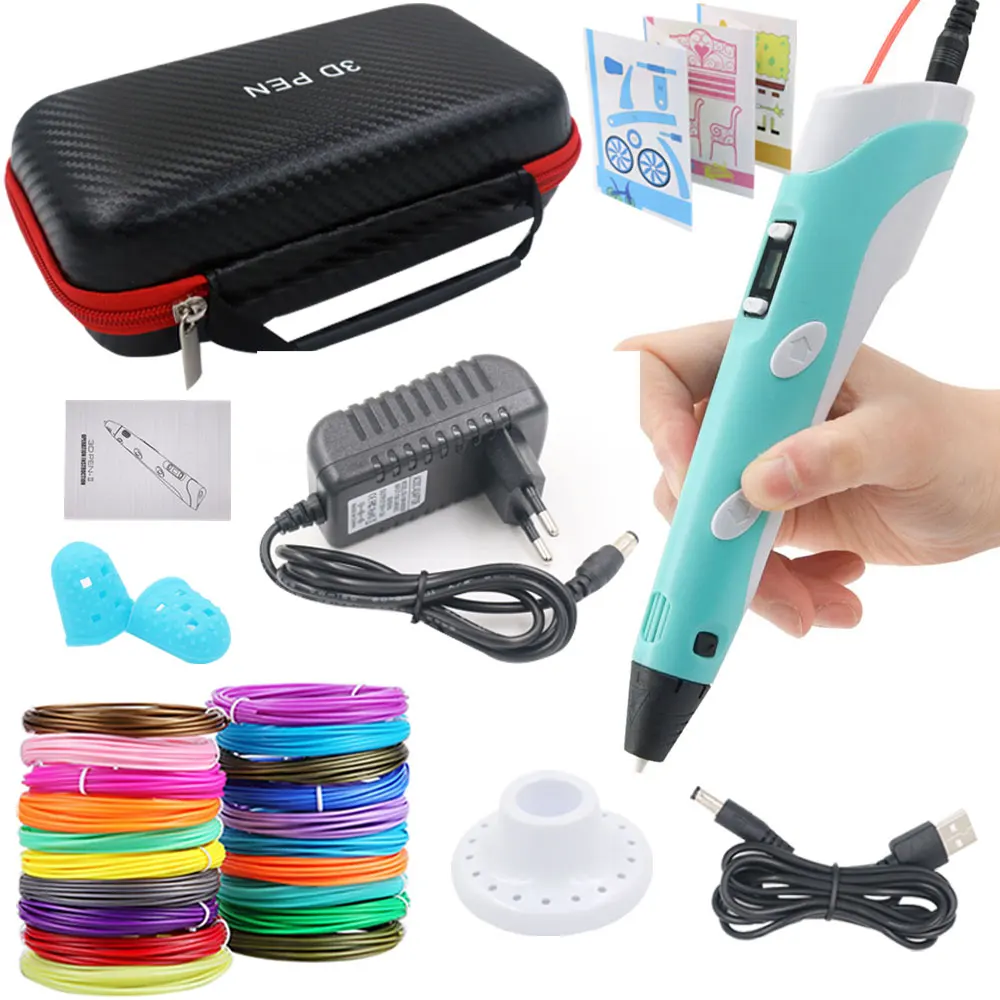 Kids 3D Pen 3d Printing Pen DIY Drawing Pen PLA Filament Kids Creative Birthday Christmas Gift with Power Adapter Travel Case