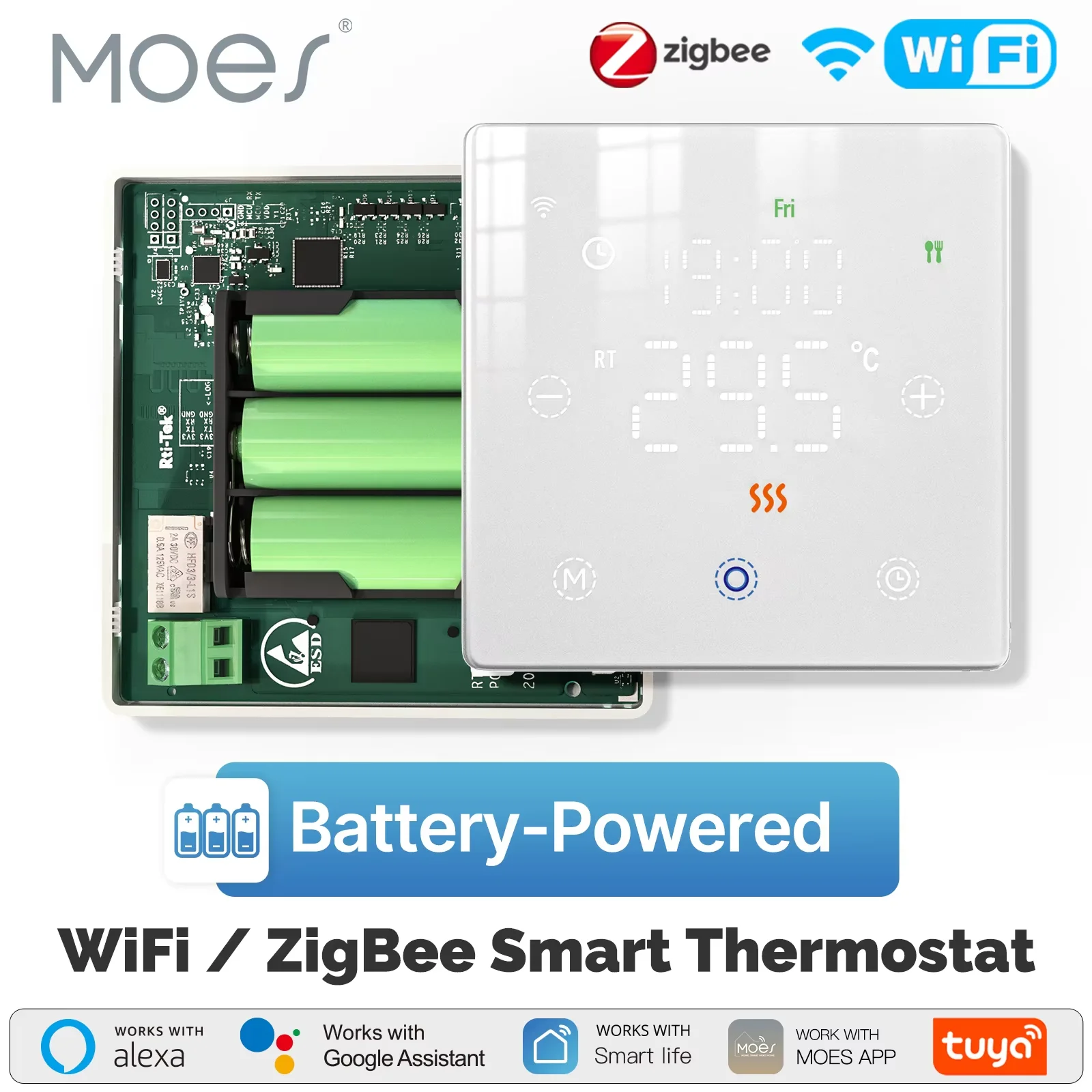 MOES Tuya WiFi/ZigBee Smart Thermostat แบตเตอรี่ Thermoregulator หม้อต้มแก๊สอุณหภูมิ Controller โดย Alexa Google Home 1