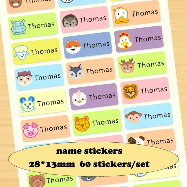 FREE SHIPPING 60 Cartoon Name Stickers Water Proof Decals Multicolour