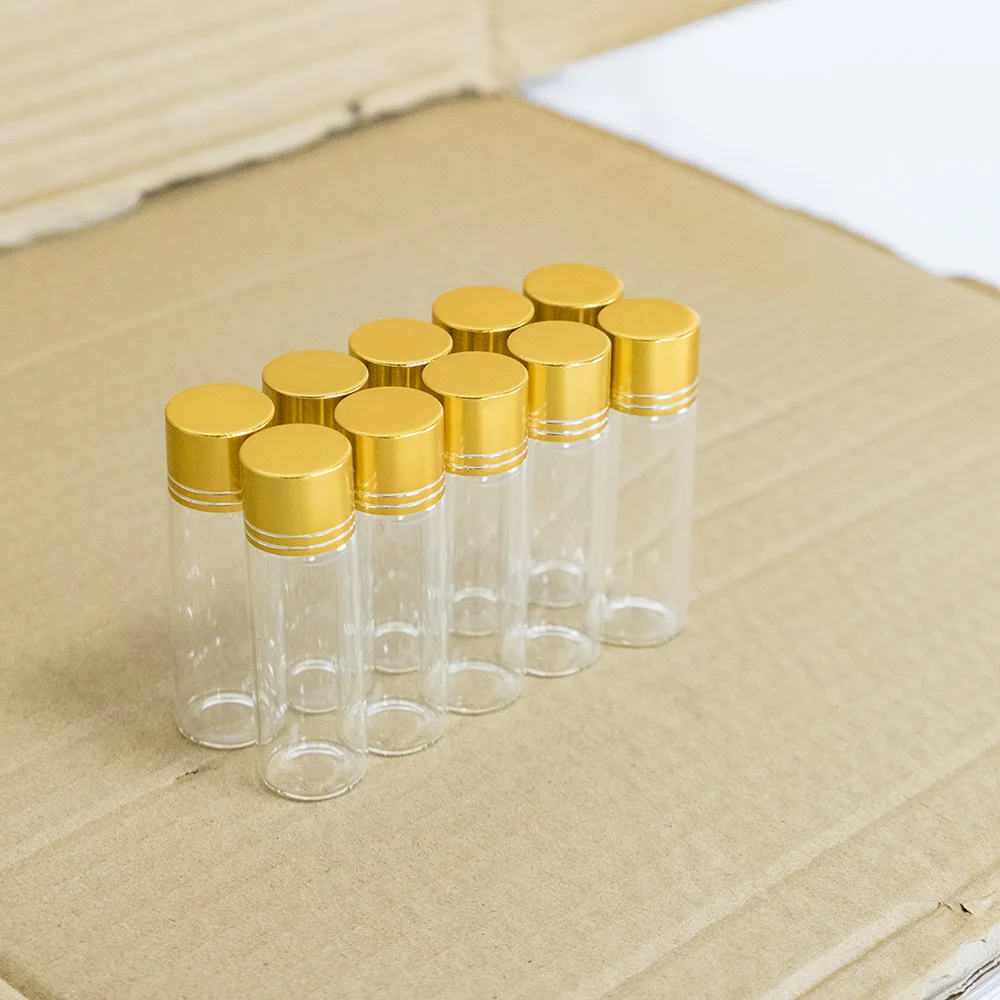 6pcs 5ml 10ml 15ml 20ml 25ml 35ml Glass Bottles with Gold Plastic Screw Caps Empty Glass Jars Crafts Bottles Food Grade Storage 6
