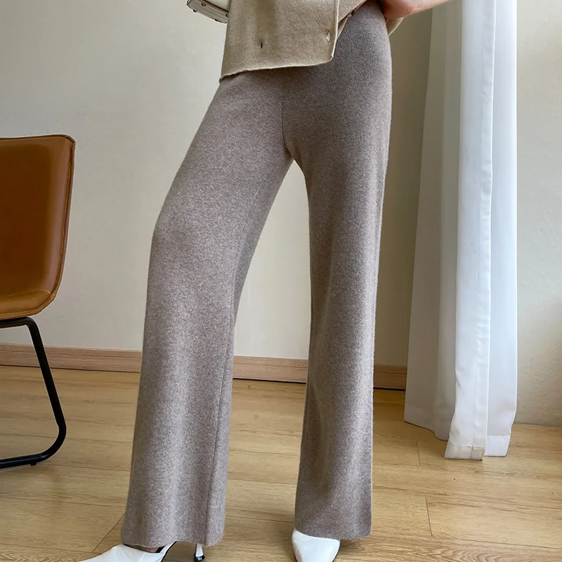 Jueqi Autumn and Winter New Women's Four Cashmere Flat Knitted Pants 100% Pure Wool Wide Leg Pants MX-23602