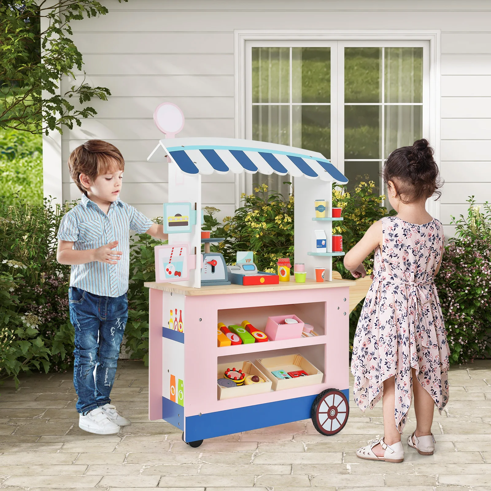 Kids Snacks & Sweets Food Cart Kids Toy Cart Play Set w/ 30 PCS Accessories 4