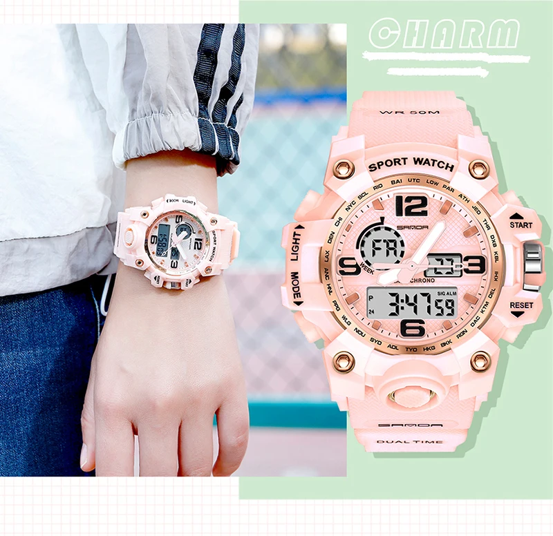 SANDA New Design Women Watches Sports Military Waterproof Watch Analog Digital Watch Ladies Clock Casual Relogio Feminino 842