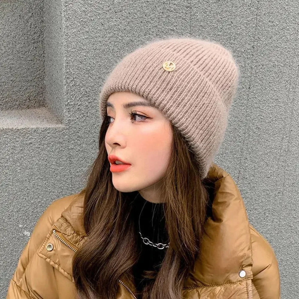 

2023 Angora Knit Winter Hat For Womens Rabbit Fur Fluffy Knitted Beanies Korea Luxury Bonnet Female Soft Warm Skullies Beanies