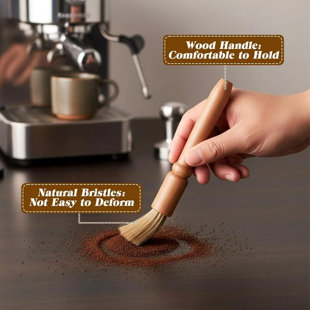 Premium Coffee Grinder Cleaning Brush Set - Natural Bristle with Wooden Handle, Essential Barista Tool for Espresso and Kitchen Maintenance (5-Pack)