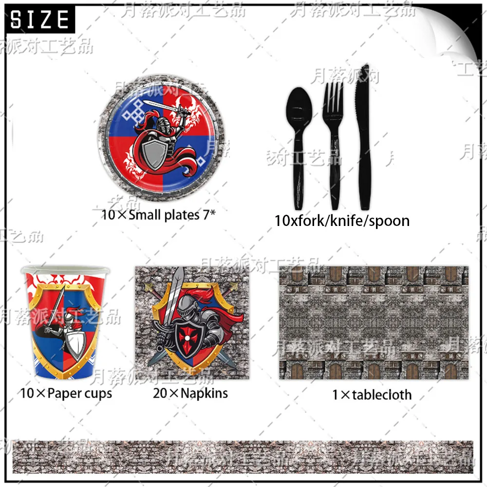 Mittelalter Panzer Ritter Schloss Thema Geburtstag Party Dekoration Einweg Besteck Luftballons Hintergrund Baby Dusche Kinder Geschenke – Detail 16