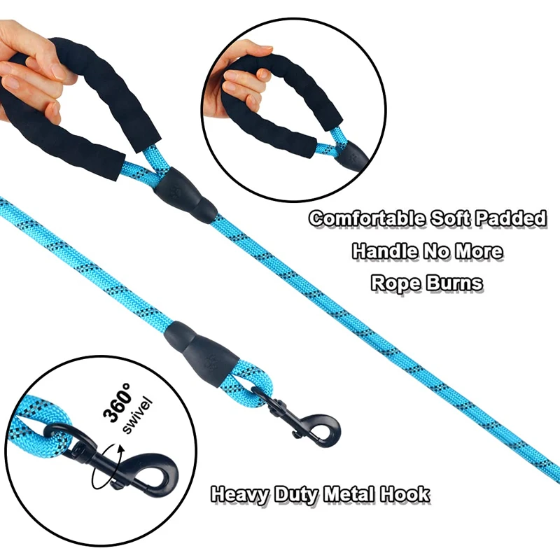 Pet Reflective Nylon Tow Rope 3m Non Slip Foam Handle Adjustable Towing Ropes Large Middle Small Dogs Outdoor Supplies
