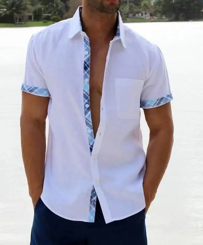 

2023 Summer Fashion New Men's High Quality Hawaiian Beach Linen Short Sleeve Shirt Men's Street Solid Top Plus Size