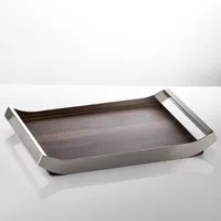 Mirror Stainless Steel Decorative Wooden Tray, Fruit Tray, Rectangular Metal Storage Tray with Handle, Desktop Storage Container 1