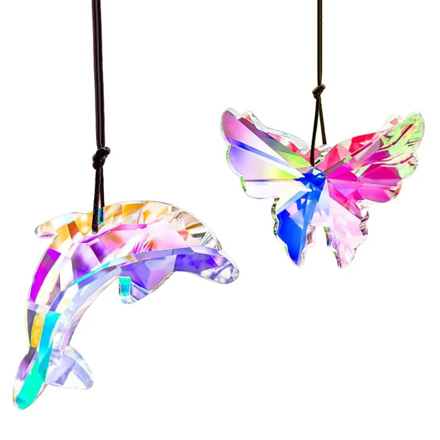 Crystal Hanging Butterfly Dolphin Prism Suncatcher Butterfly Sun Catcher for Window Garden Indoor Outdoor Home Christmas Decor