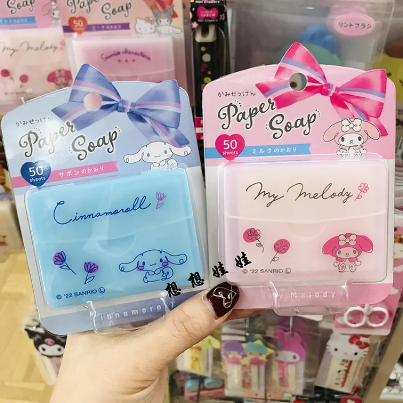 

Kawaii Sanrioed Soap Paper Hellokitty Kuromi Mymelody Cinnamoroll Cartoon Portable Hand Washing Soap Paper Toy for Girls Gift