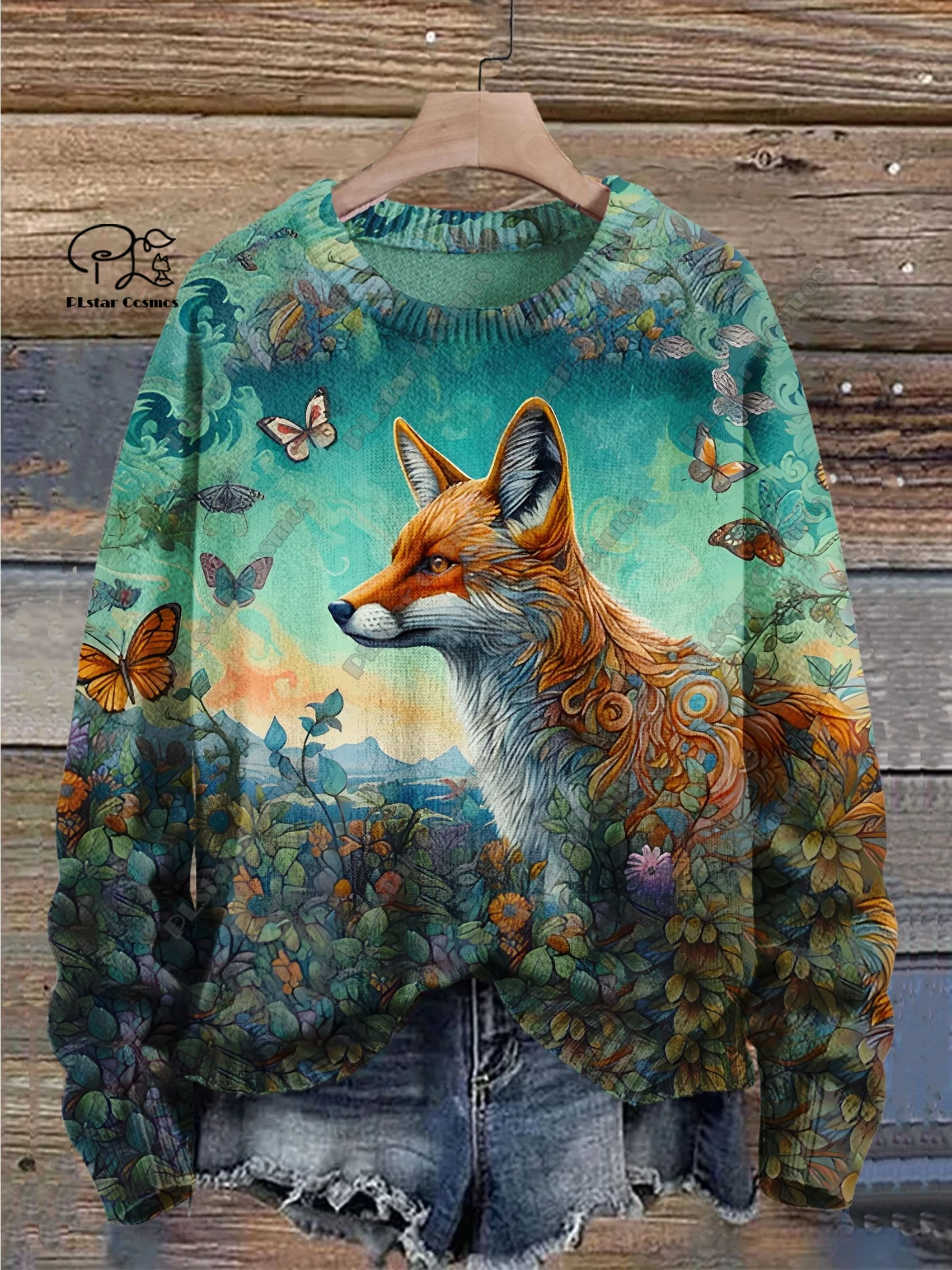 

PLstar Cosmos new 3D printed animal series cute fox pattern ugly sweater winter street casual unisex