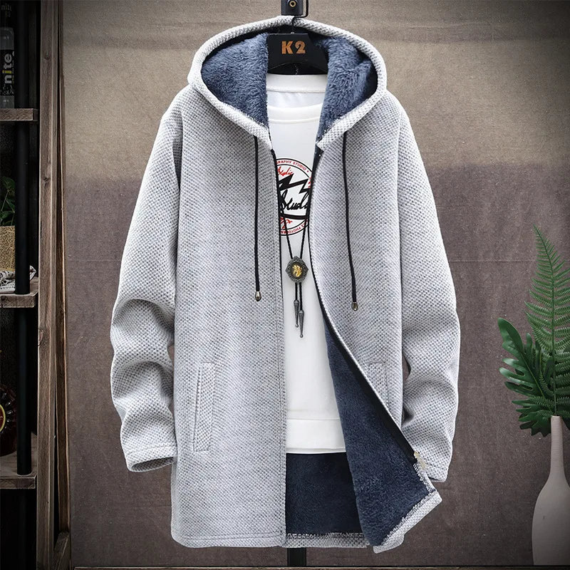 

Men's Winter Thicken Sweatercoat Fleece Cardigan Jacket Male Slim Sweaters Long Hooded Sweater Warm Outwear Coats Plus Size 4XL