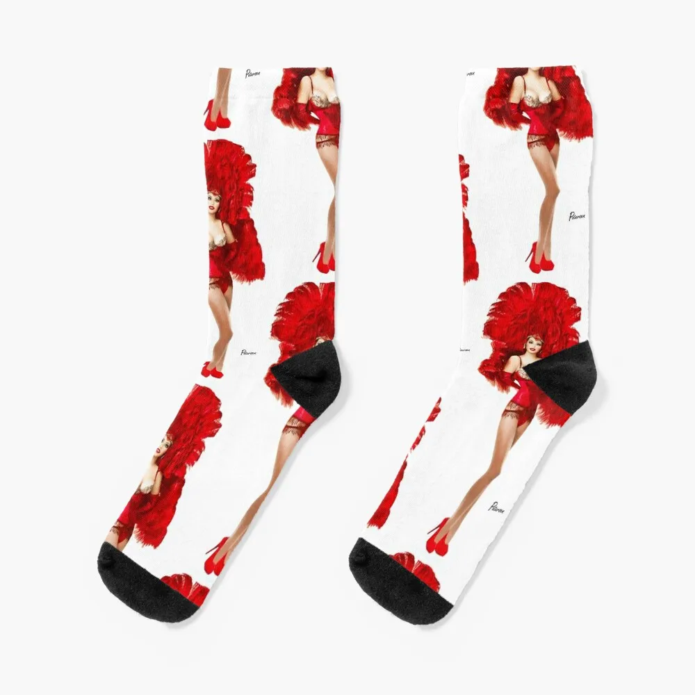 

Showgirl with Red Feathers Pinup Socks shoes happy christmass gift winter Ladies Socks Men's