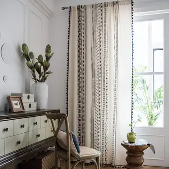 Tende per finestre Boho con nappe Stampa geometrica Pannello per tende oscuranti per camera in stile country per soggiorno camera da letto, 1 pezzo 1