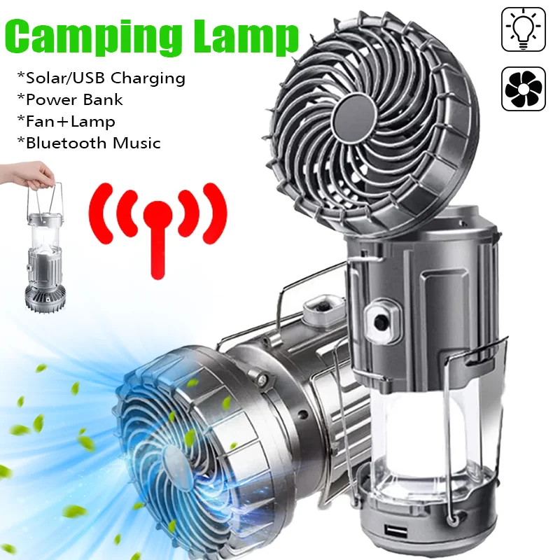 3 In 1 Outdoor Fan Light LED Solar Multifunction Camping Lamp Portable Rechargeable USB Electric Fan Camping Light Outdoor Tools