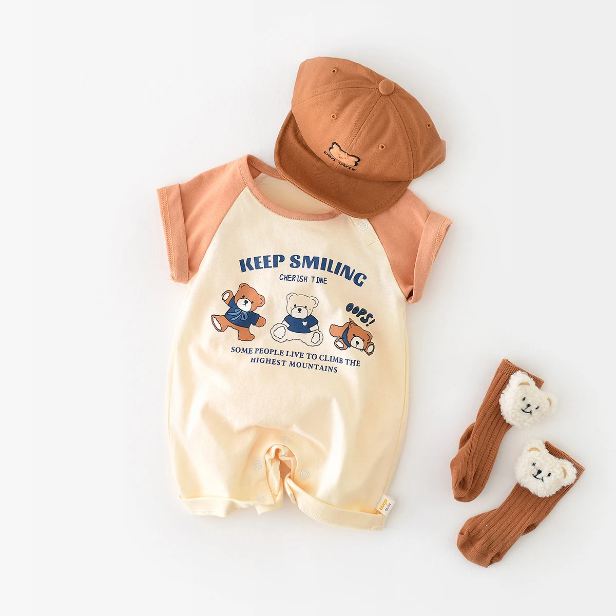 

0-2Y Cartoon Bear Baby Boys Romper Patchwork Short Sleeve Infant Girls Thin Cotton Jumpsuit 2023 Summer Korean Baby Clothes
