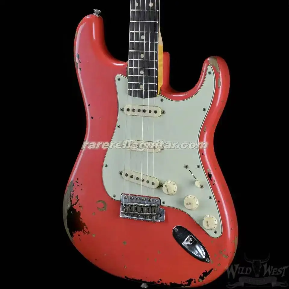 

Relic ST Electric Guitar, Dark Red Color, Alder Body, Rosewood Fingerboard, 6 Strings Guitarra, violão, гитара, 기타