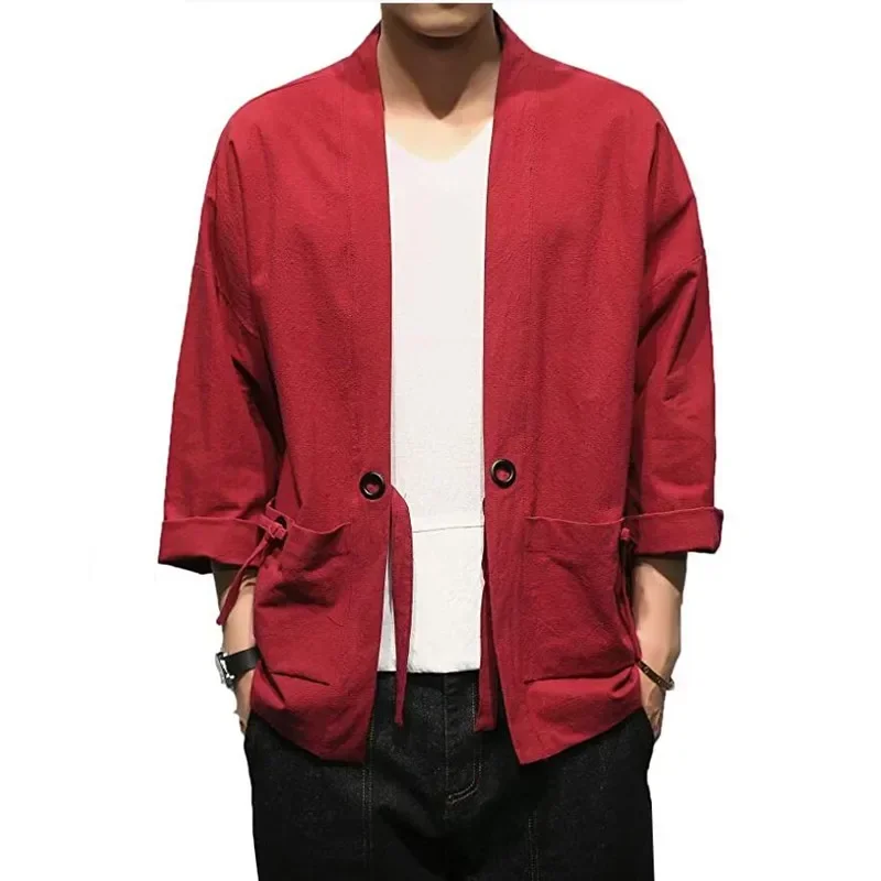 Japanese Kimono Japanese Kimono Cardigan Japanese Kimono Shirt Summer Men Cotton Blends Linen Open Front Cardigan Embroidery Kimono Jackets