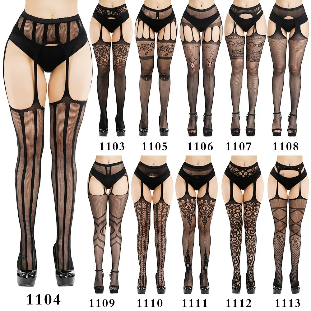 Hot Sexy Erotic Lingerie See Through Open Crotch Pantyhose Tights Women Fishnet Mesh Crotchless Suspenders Stockings Sex Costume