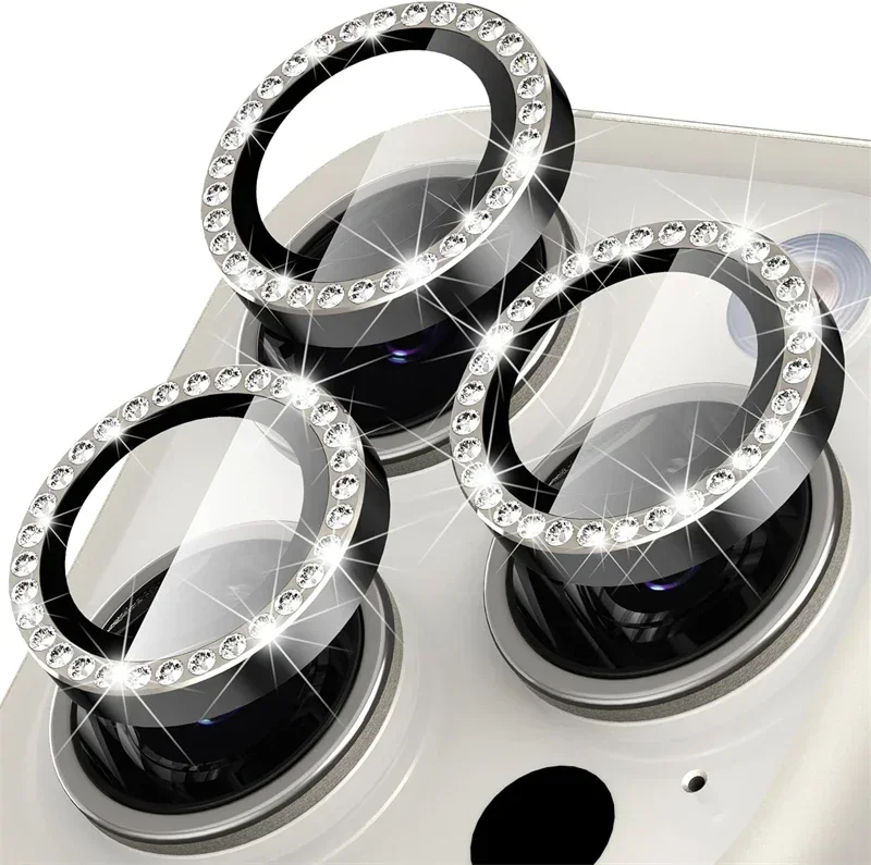 Luxury Diamond Glass Camera Lens Protector with Metal Ring Cover