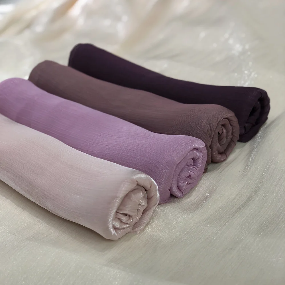 Newest Plain Shimmer Hijab Silk Wrinkle Scarf Muslim Woman Hijab Shawls Islam Woman Long Wraps Femme Headband Pure Turban 5