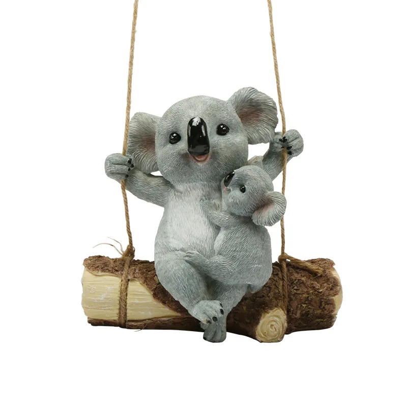 사랑스러운 송진 스윙 코알라 곰 입상-요정 정원 장식 및 야외 나무 걸이 장식에 적합, 1 개