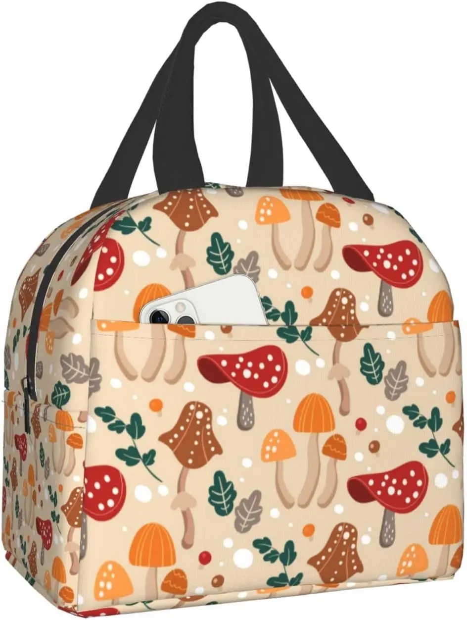 

Cute Mushroom Lunch Bento Box Insulated Lunch Boxes Reusable Waterproof Lunch Bag with Pocket for Office Picnic Hiking Beach