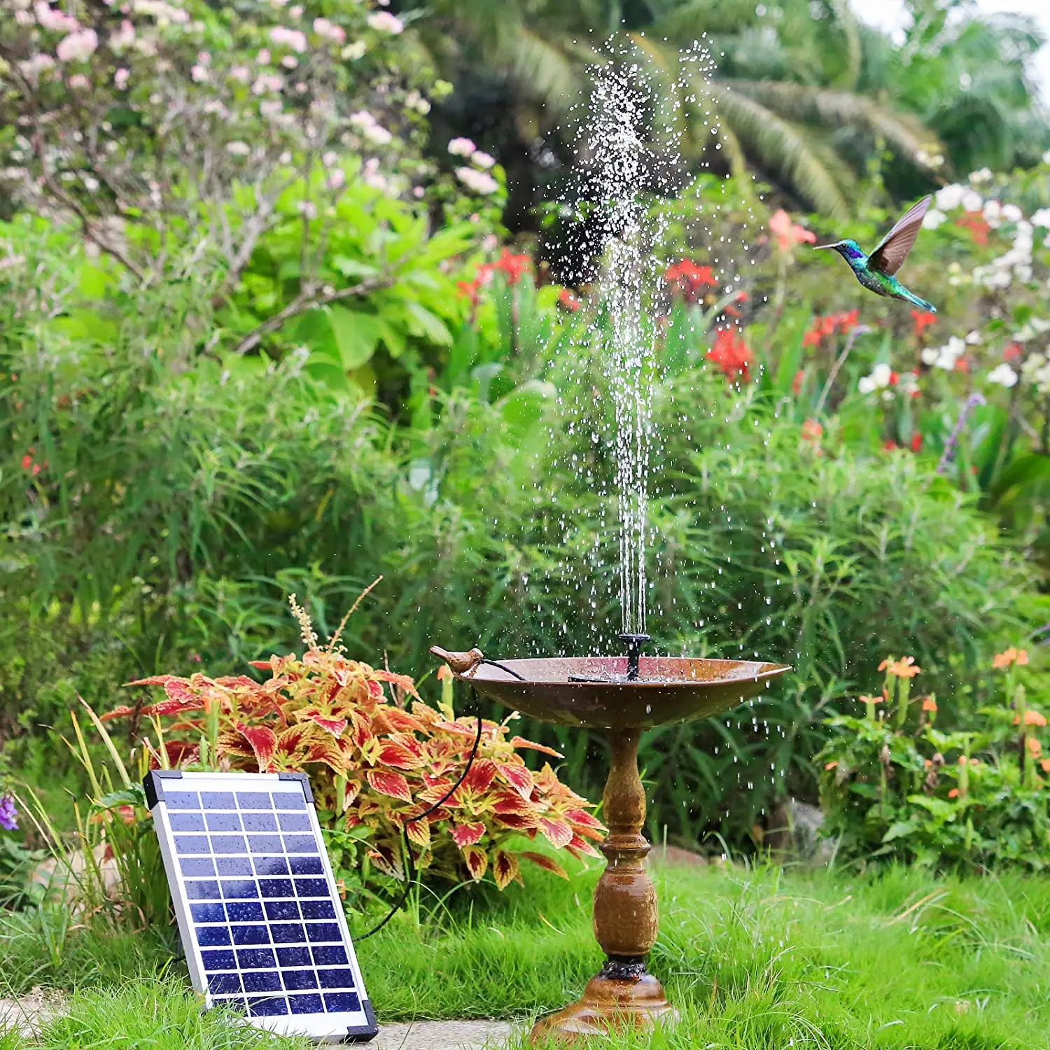 Solar Fountain Solar Fountain Pump Solar Water Pump 5.5W Solar Fountain Pump Built-in 1500mAh Battery with 6 Nozzles for Bird Bath