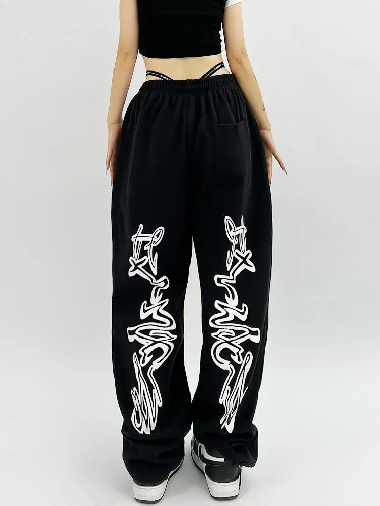 

HOUZHOU Hip Hop Gothic Black Jogging Sweatpants Oversize Y2K Grunge Kpop Baggy Trousers Harajuku Graphic Wide Leg Sports Pants