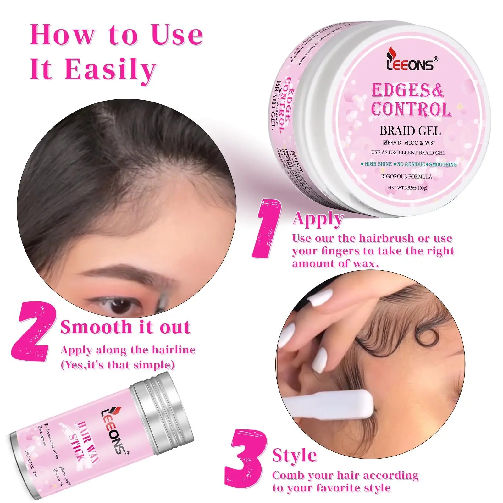 Edge Control Wax Stick and Braiding Gel for Women Strong Hold Edge Smoother Long Lasting Broken Hair Holder Wax Stick