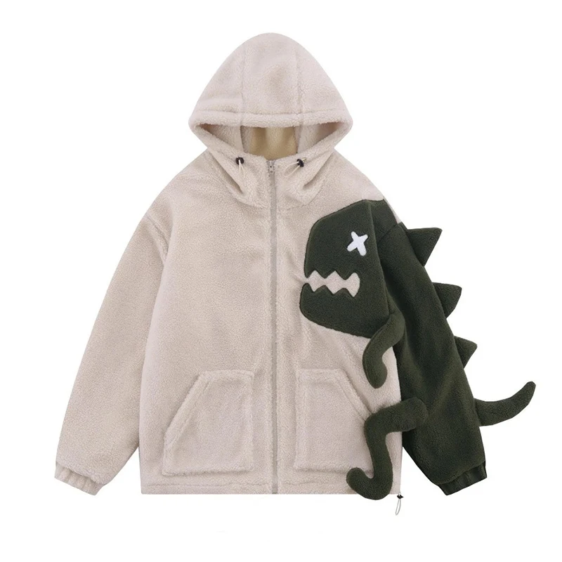 thumbnail image 1 of Sudadera con capucha de invierno 2024, nueva sudadera con capucha de felpa de lana de cordero, sudadera con capucha creativa divertida de dinosaurio animado, sudadera con capucha cálida para exteriore, 1 of 4