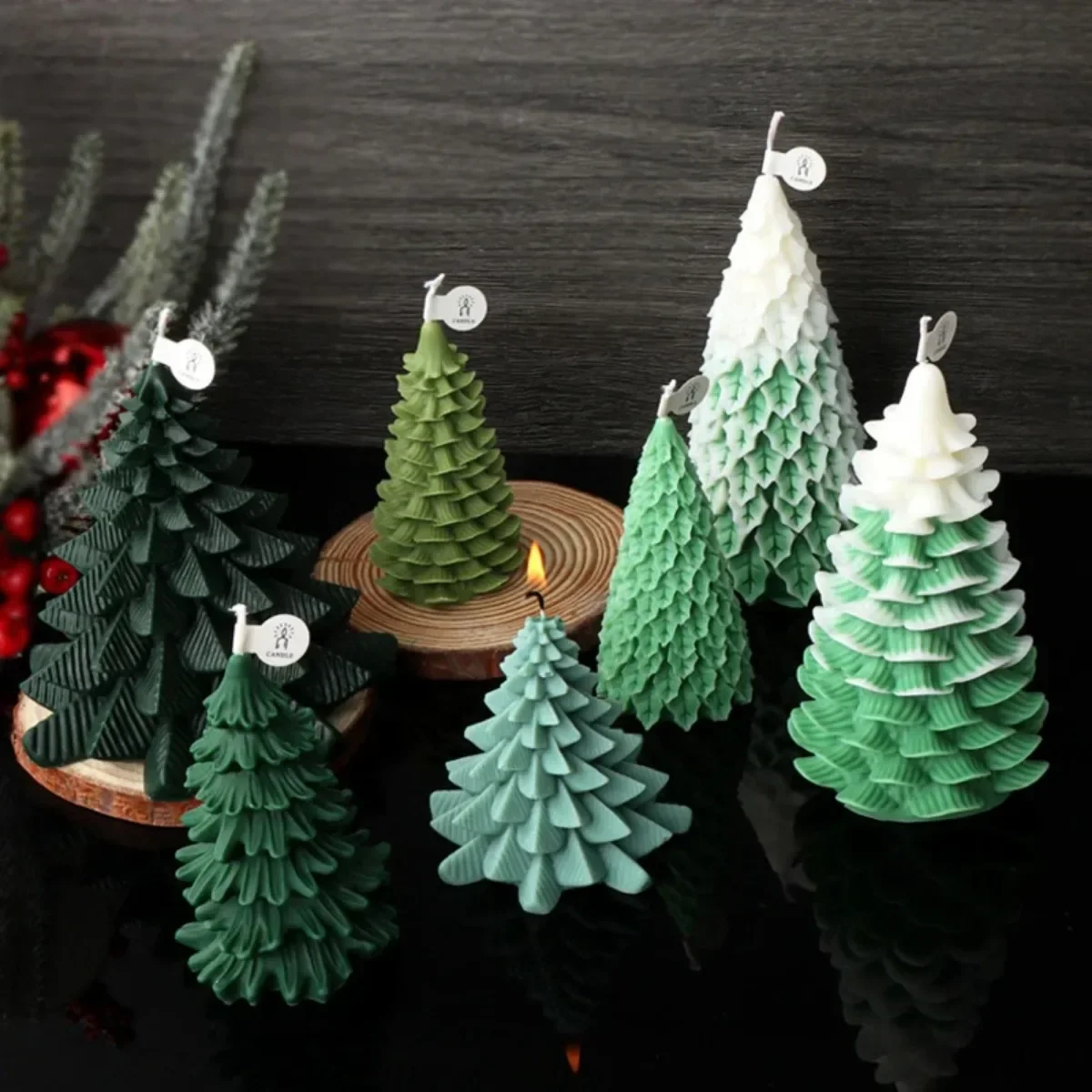 3D Christmas Tree Candle Silicone Mold Handmade Soap Plaster Resin Baking Tools Party Cake DIY Decompression Toy Making Kit