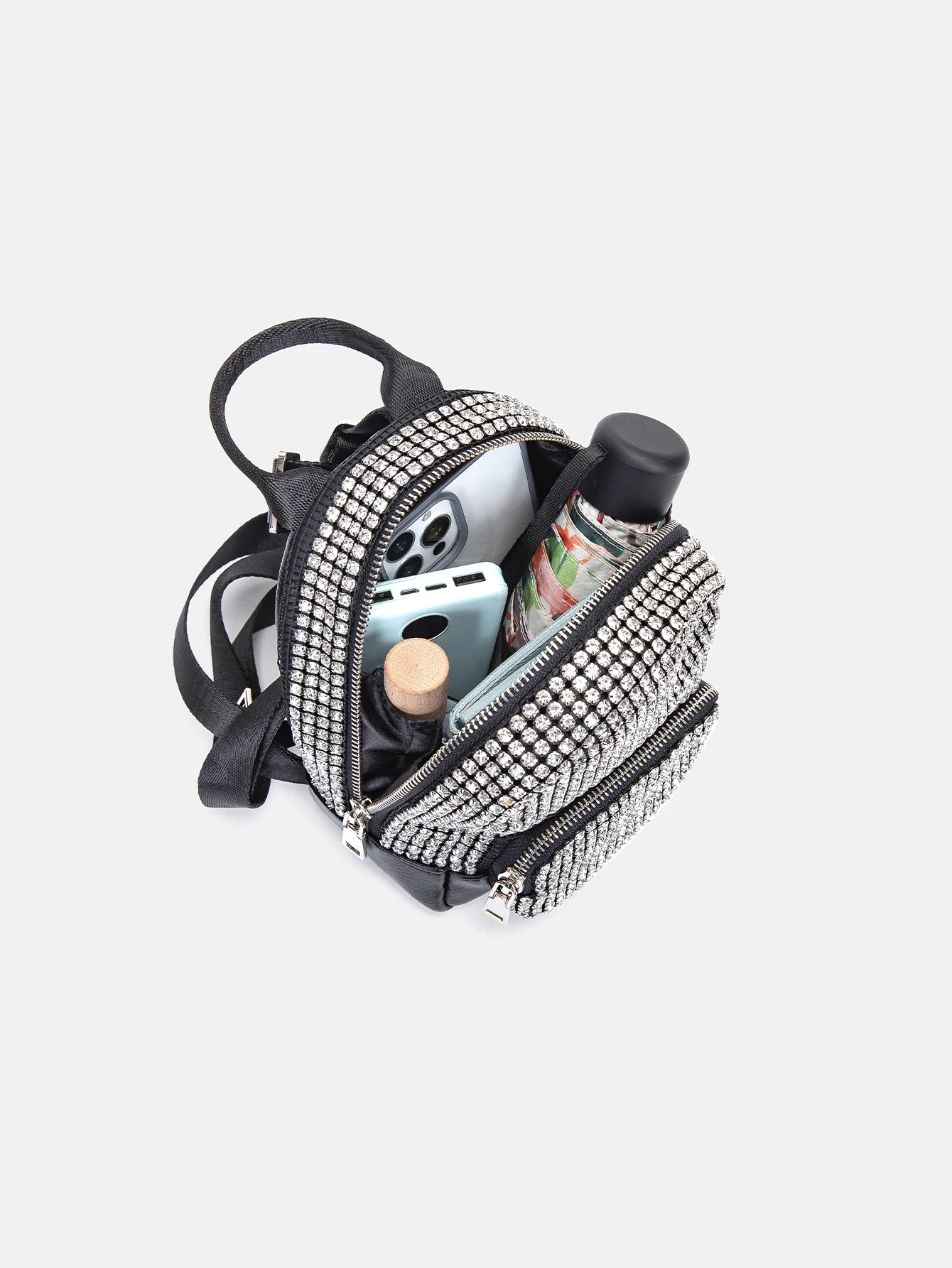 Leather Mini Backpack for Women with Rhinestone