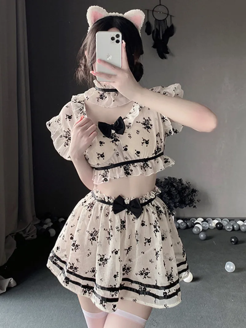 

Uniform Summer Women Temptation Passionate Skirt Set Bowknot Sweet Cute New Style Sheer Charm Soft Elastic Waist Fashion 2QXY