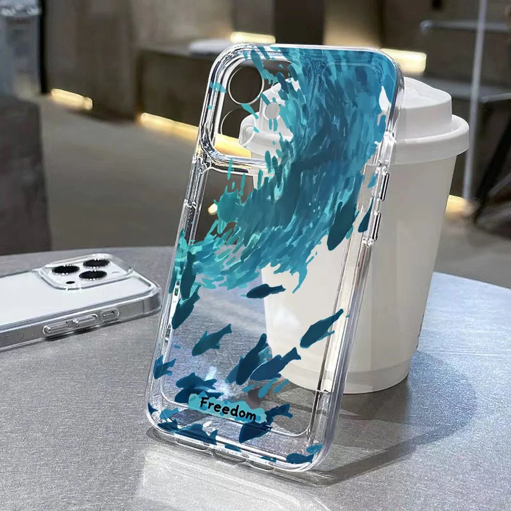 Vibrant Shark Design Silicone Phone Case - Transparent Protective Cover