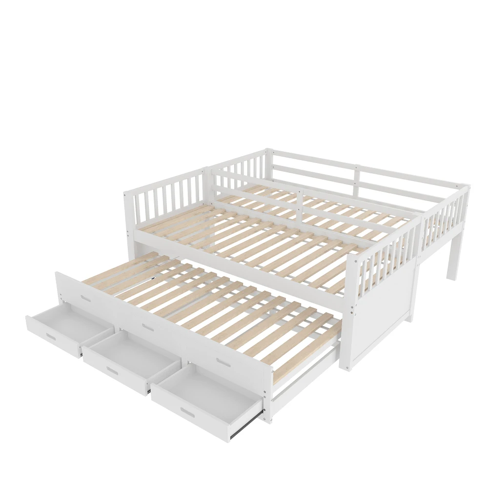 Multifunktionales Etagenbett 90 x 200 cm – Hausbett für Jungen und Mädchen, mit Leiter, ausziehbarem Bett und 3 Schubladen, weiß, ohne Matratze – Detail 10