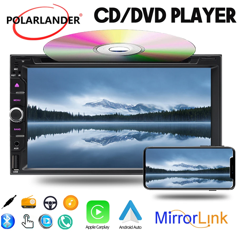 

2 Din автомобильный стерео CD/DVD MirrorLink Поддержка Bluetooth 5,1 Автомобильный мультимедийный плеер с CarPlay и Android авто