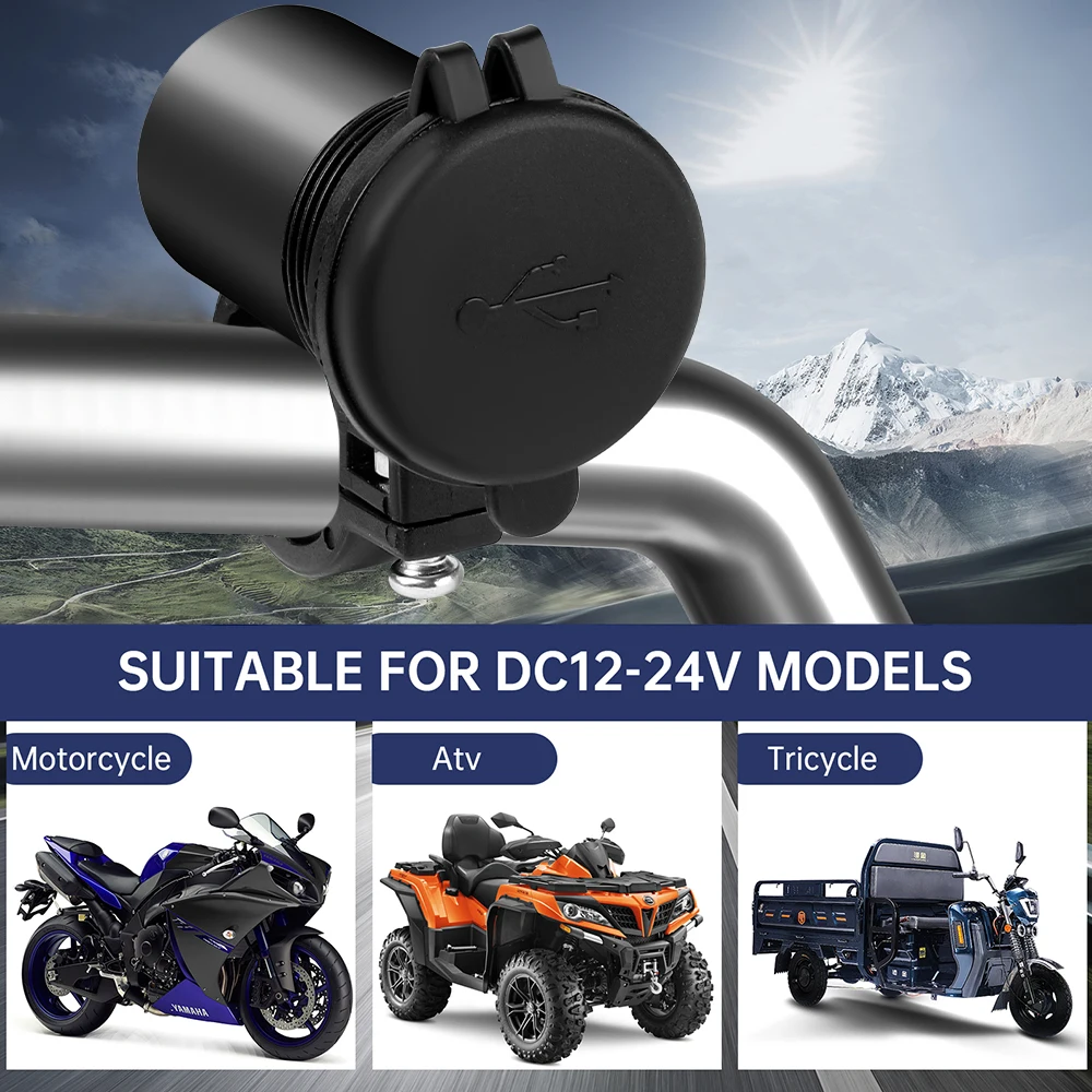 Waterproof Motorcycle Handlebar USB Charger with Power Adapter