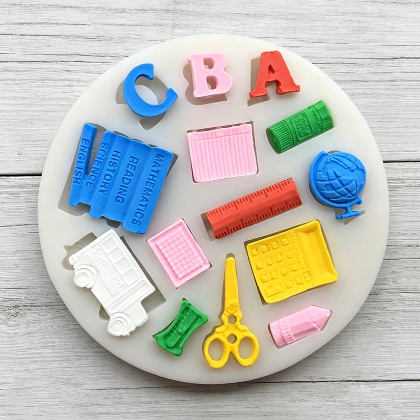 Globe Stationery Schulbus Silikon-Zuckergussform Schokoladen-Cupcake-Backform Fondant-Kuchendekorationswerkzeuge