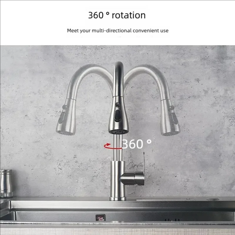 Head Hot Cold Taps Kitchen Faucets 304 stainless steel Pull Out Kitchen Sink Water Tap Deck Mounted Mixer Stream Sprayer kitchen faucets