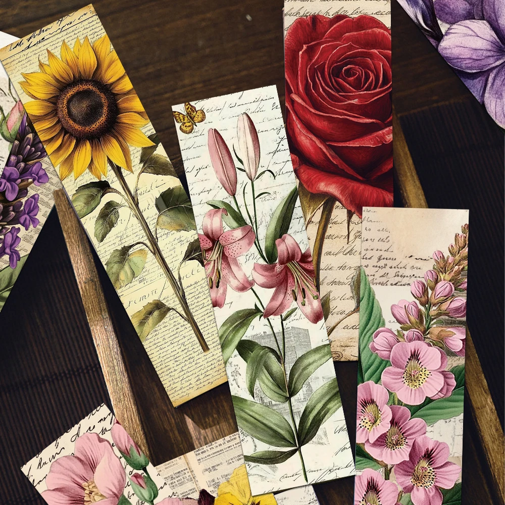 Vintage Flowers Bookmarks 30pcs Reading Pages Books Labeled Students Stationary Supplies DIY Creative Aesthetic Bookmark