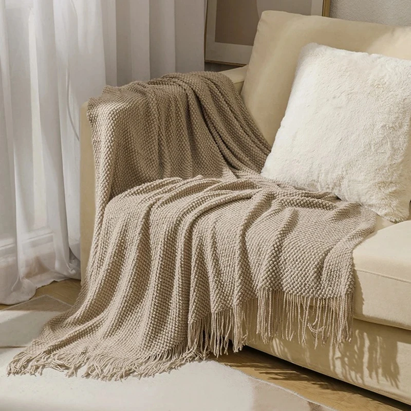 Warm Blankets and Throws Bed TowelBrand Plaid Shaped Sofa Soft Blanket Thickened Knitted Tassels Blanket Office Nap Jacquard