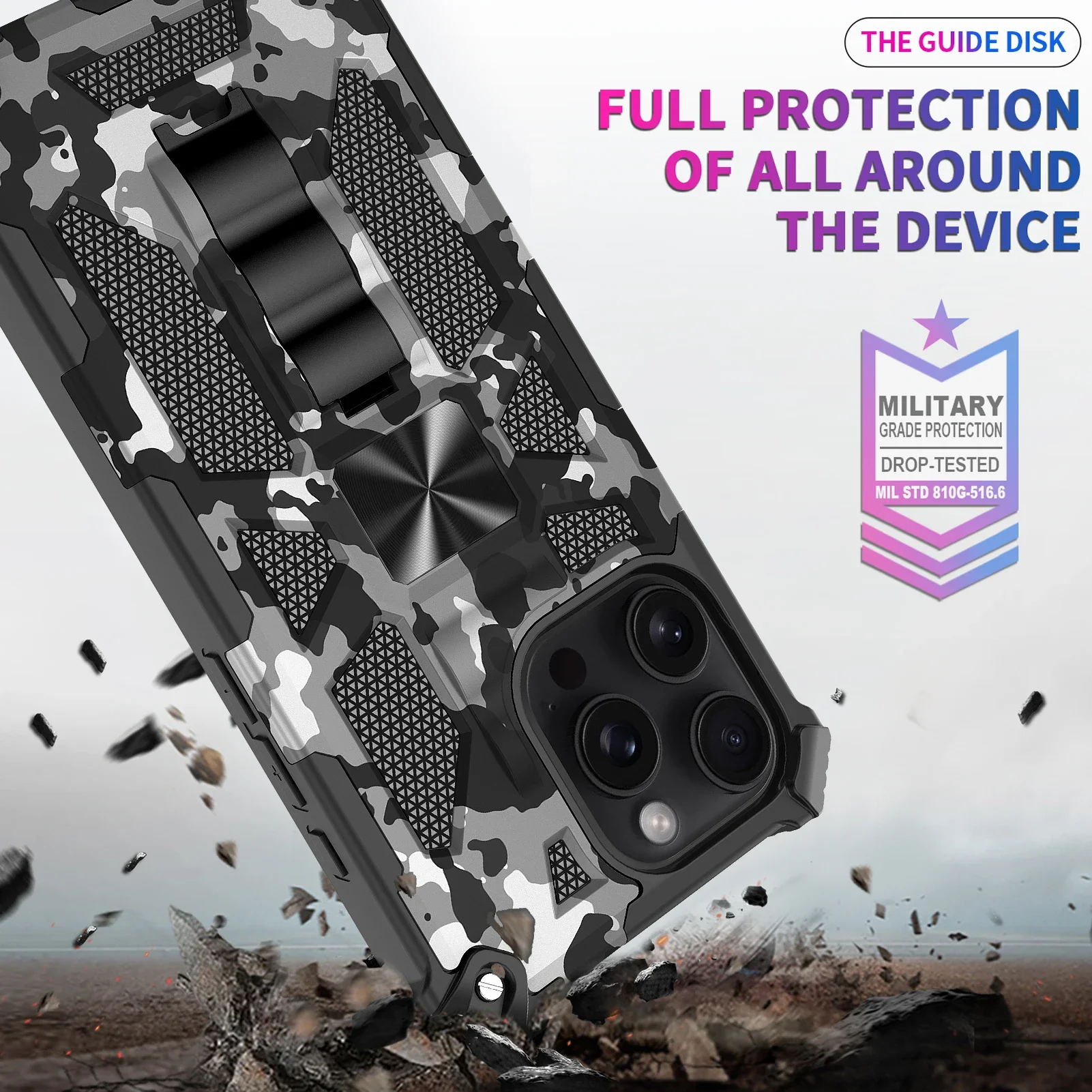 Camouflage Armor Shockproof Phone Case with Hidden Kickstand