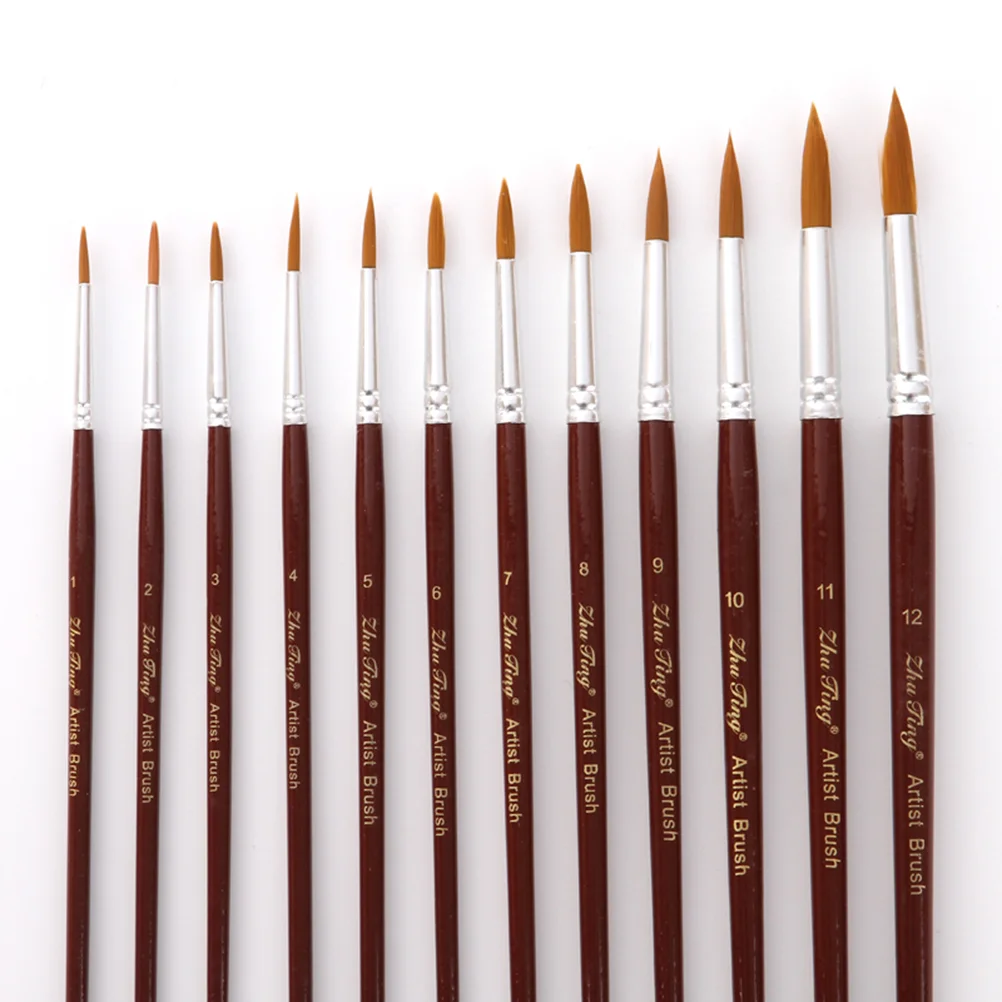 

12 Pieces Red Color Nylon Hair Paint Brush Set for Watercolor