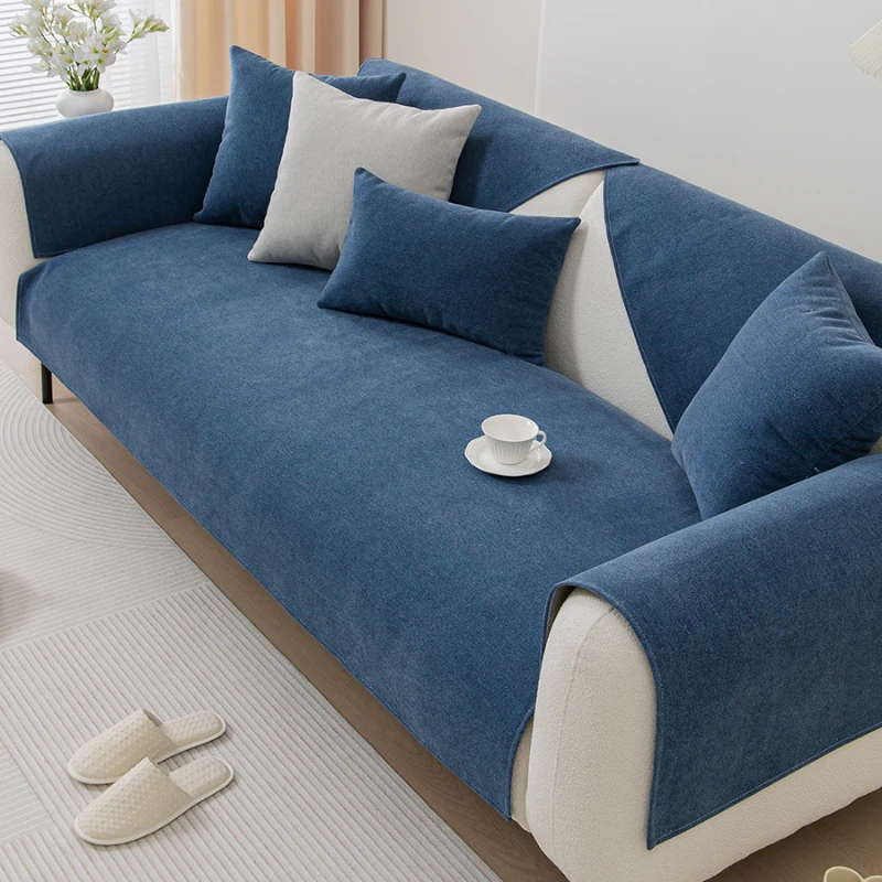Cotton Linen Sofa Cover Solid Colour Cushion Living Room Sofa Backrest Towel Universal for All Seasons Thicken Non-Slip Sofa Mat 3