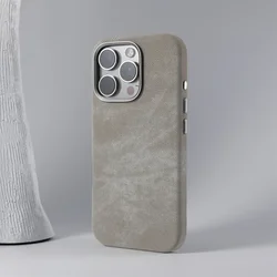 Magnetic Wireless Charging Phone Case with Retro Flannel Fibre and Metal Lens Armor Cover - iPhone 12 Pro (GRAY)