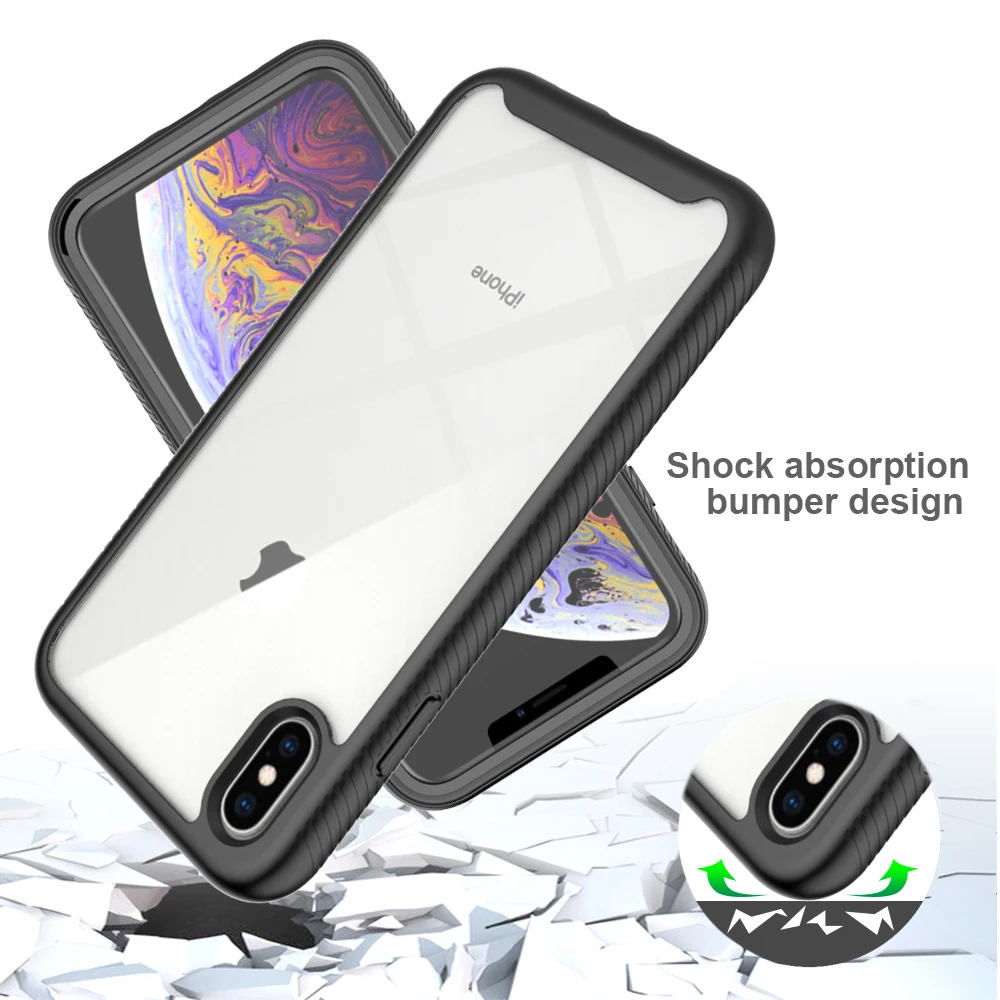 Shockproof Clear Phone Case with Built-in Screen Protector and TPU Bumper