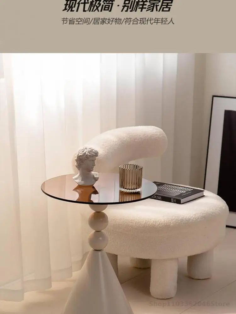 European Style Coffee Table Sofa Side Table Light Luxury Tea Coffee Simple Living Room Glass Design Corner Round