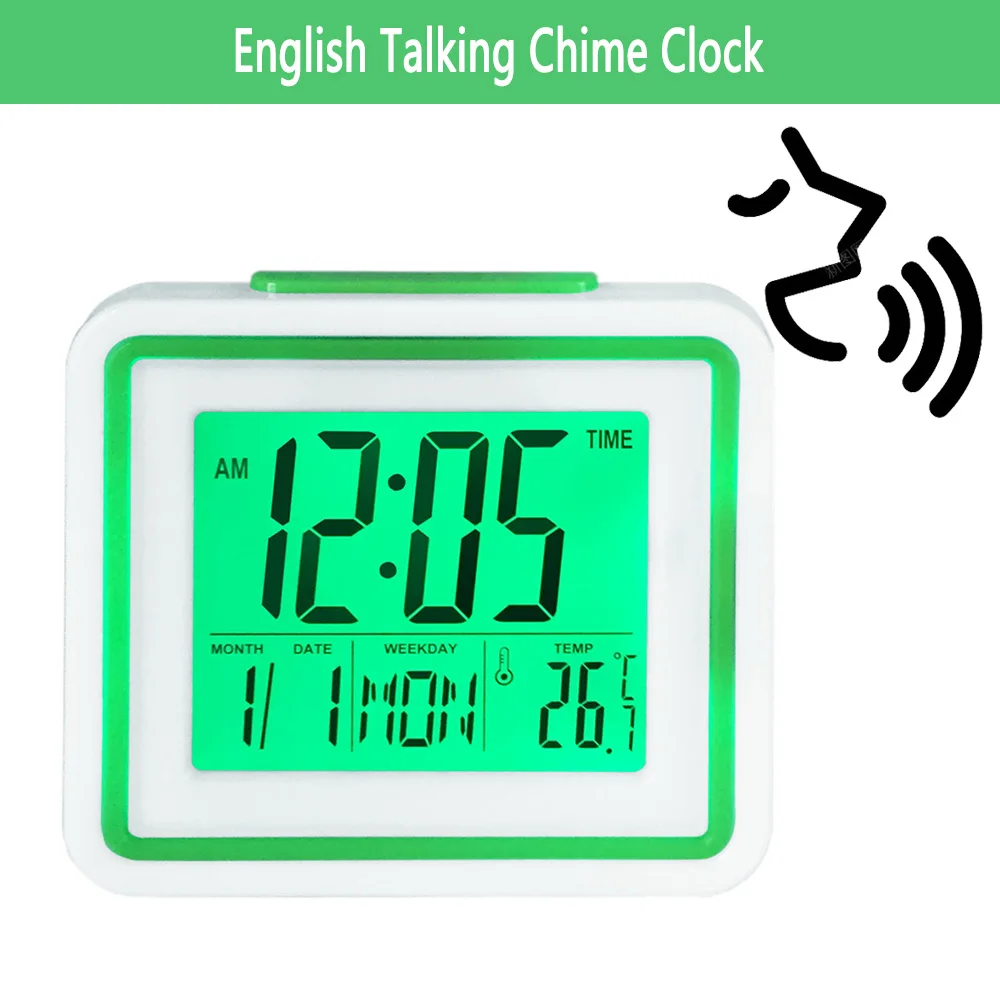 English Talking Alarm Clock with One-Touch Chime for the Elderly Blind Visually Impaired Clock